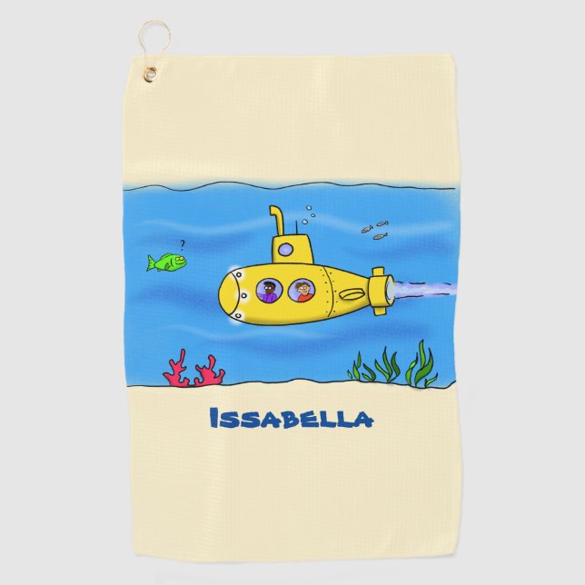 Happy submarine cartoon golf towel (Front)