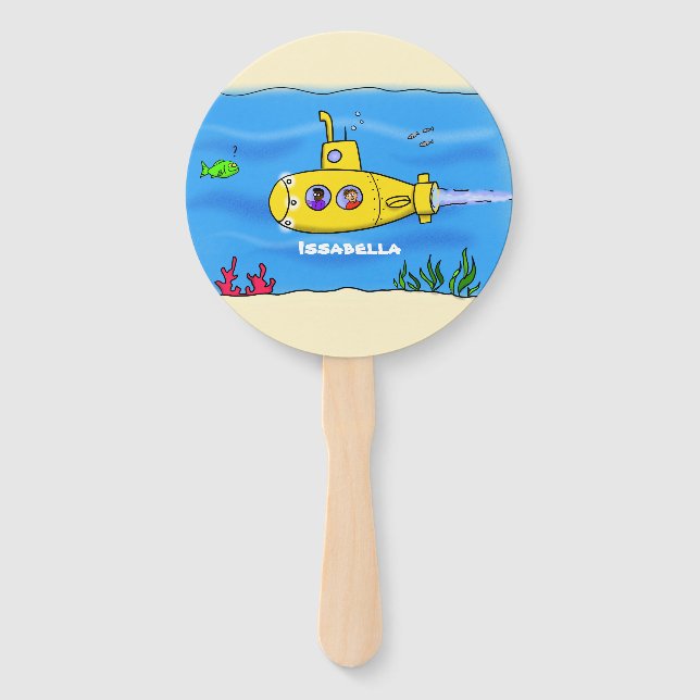 Happy submarine cartoon hand fan (Front)