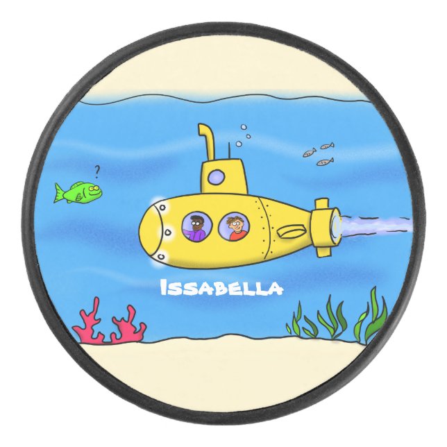 Happy submarine cartoon hockey puck (Front)