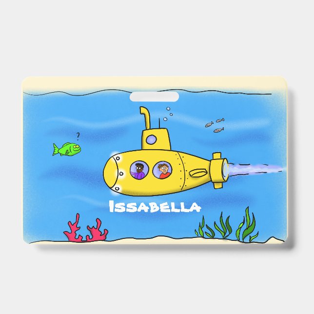 Happy submarine cartoon ID badge (Front)