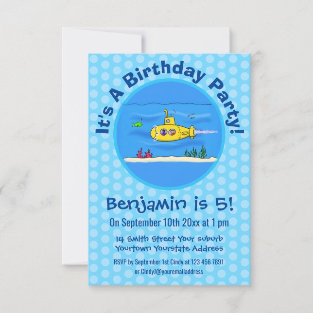 Happy submarine cartoon invitation (Front)