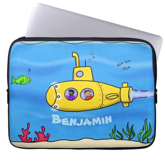 Happy submarine cartoon laptop sleeve (Front)