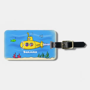 Happy submarine cartoon luggage tag