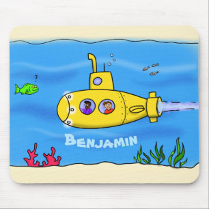 Happy submarine cartoon mouse pad