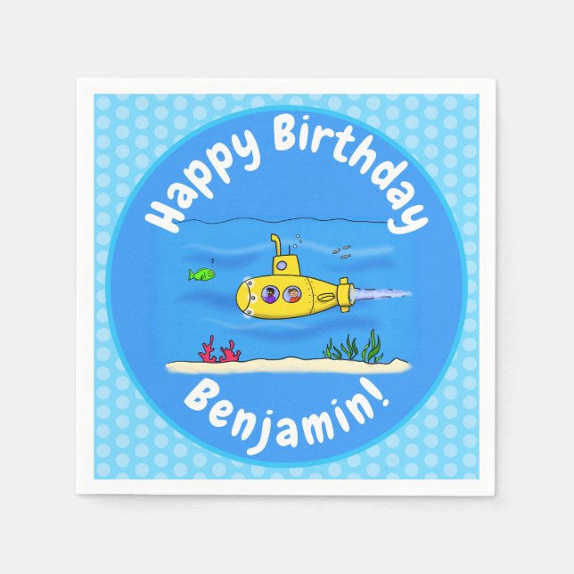 Happy submarine cartoon napkin (Front)