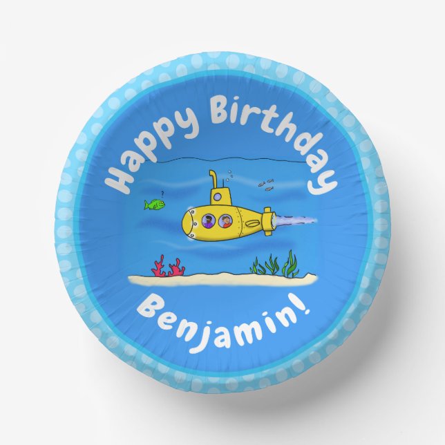 Happy submarine cartoon paper plate (Front)