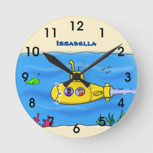 Happy submarine cartoon round clock