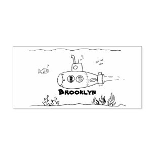 Happy submarine cartoon rubber stamp