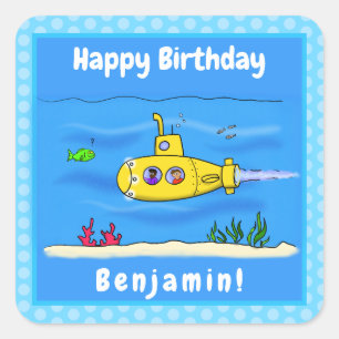 Happy submarine cartoon square sticker
