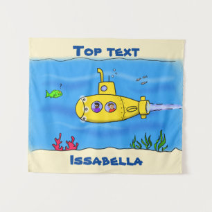 Happy submarine cartoon tapestry