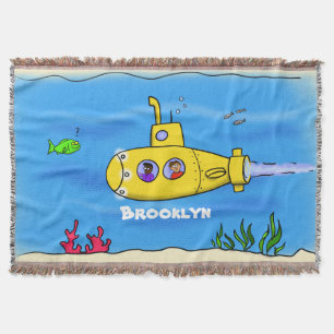 Happy submarine cartoon throw blanket