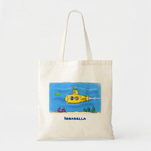 Happy submarine cartoon tote bag