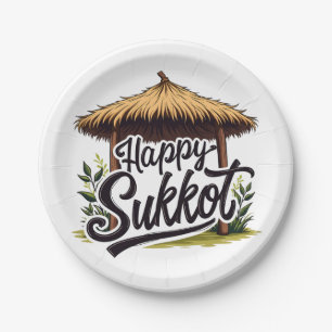 Happy Sukkot Jewish holiday Hanukkah Paper Plate