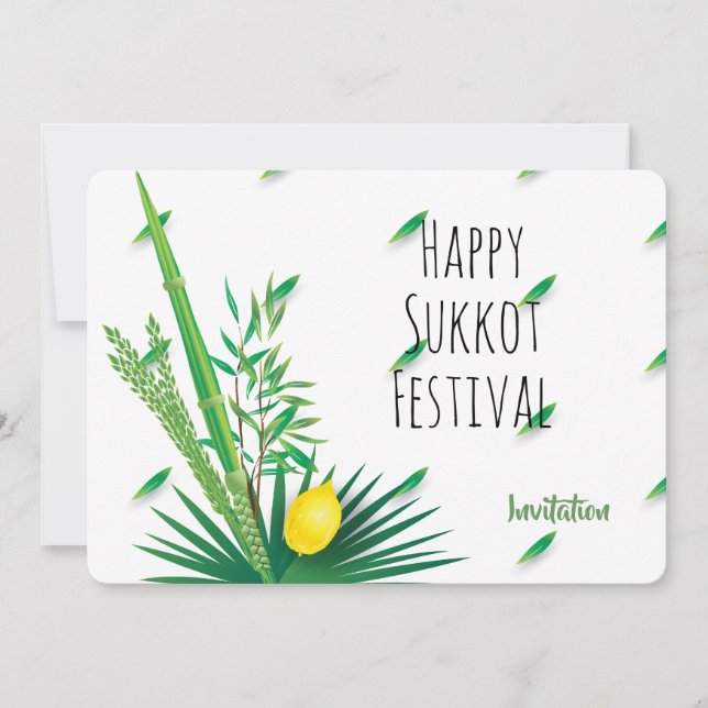 Happy Sukkot Lulav and Etrog Watercolor Invitation (Front)