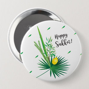 Happy Sukkot Lulav and Etrog Watercolor Pattern 10 Cm Round Badge