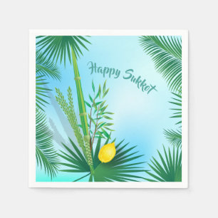 Happy Sukkot Lulav and Etrog Watercolor Pattern Napkin