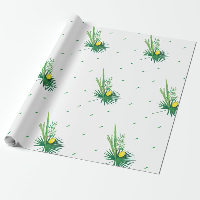 Happy Sukkot Lulav & Etrog Four Species Watercolor Wrapping Paper (Unrolled)