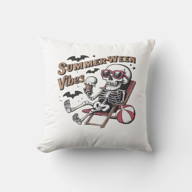 Happy Sumerween Vibes Skeleton Ice Cream Summer Ha Cushion (Front)