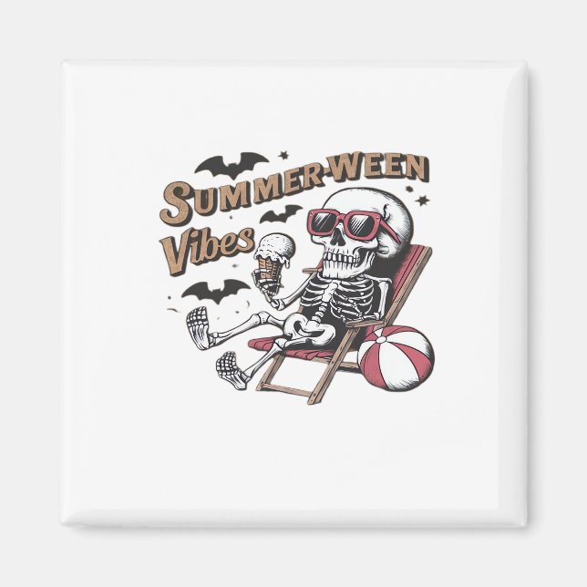 Happy Sumerween Vibes Skeleton Ice Cream Summer Ha Magnet (Front)