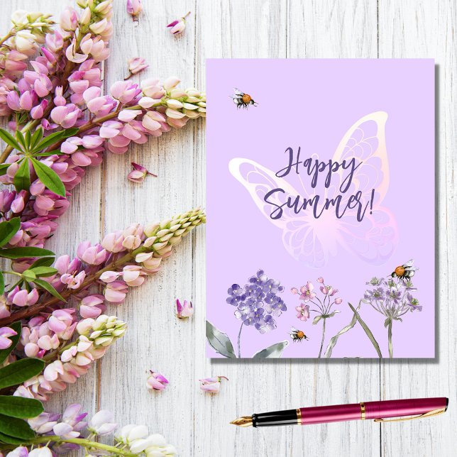 Happy Summer butterfly violet wildflowers pink Postcard (Creator Uploaded)