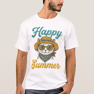 Happy Summer Cat Vintage Engraving Shirt Design_1