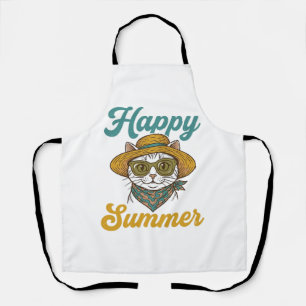 Happy Summer Cat Vintage Engraving Shirt Design_1 Apron