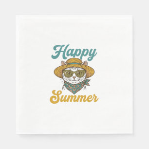 Happy Summer Cat Vintage Engraving Shirt Design_1 Napkin