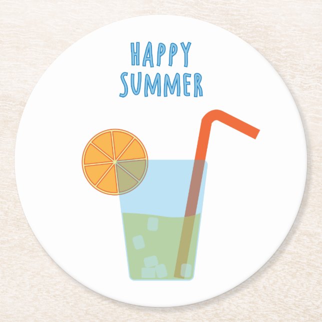 Happy Summer Coaster With A Cocktail (Front)