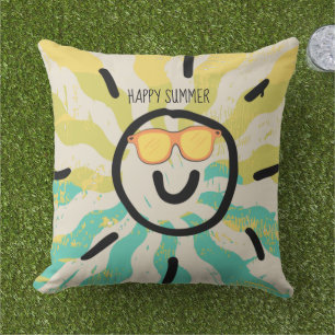 Happy summer cute modern colourful yellow blue chi cushion