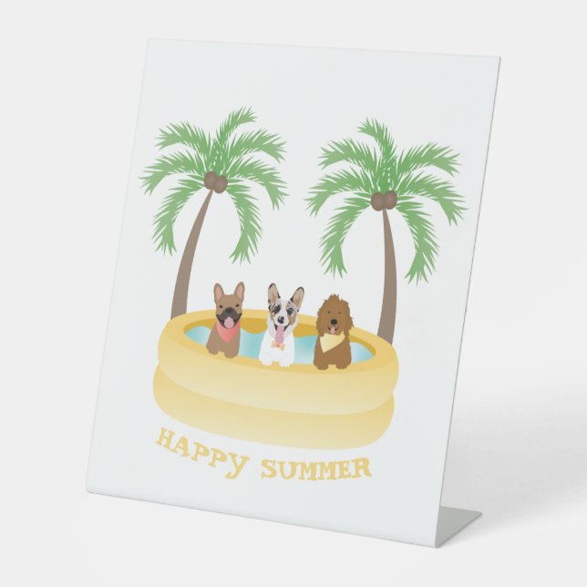 Happy Summer Dogs Swimming Pool Pedestal Sign (Front)