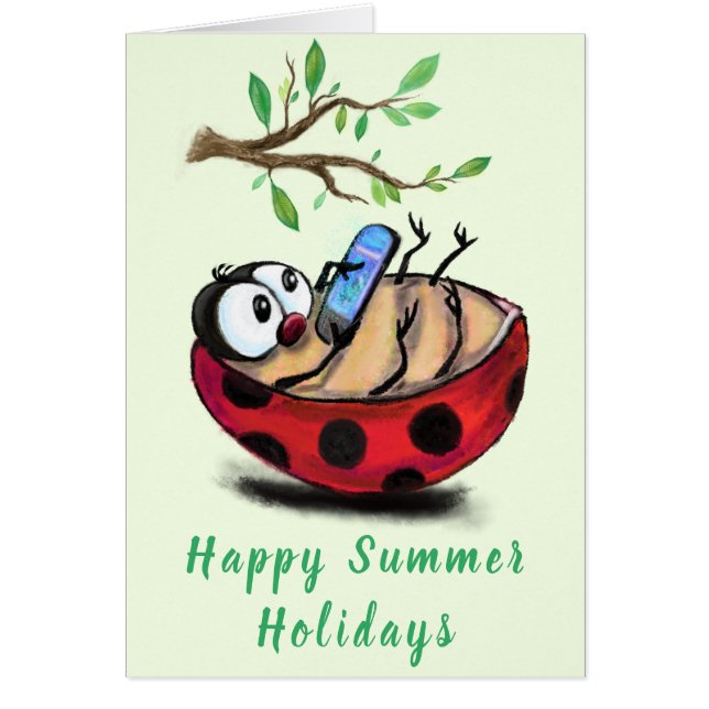 Happy Summer Holidays Card Ladybug with Phone (Front)