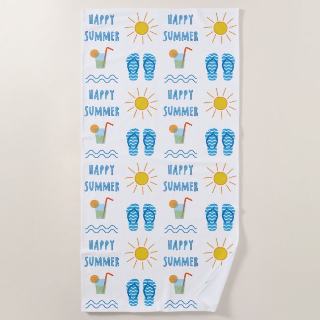 Happy Summer Pattern Beach Towel (Front)