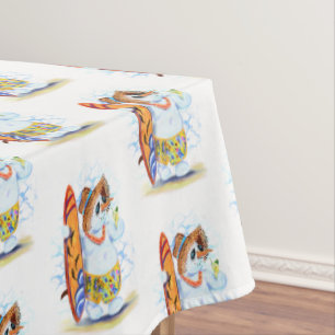 Happy Summer Snowman Surfer Drinks Fresh Cocktail Tablecloth