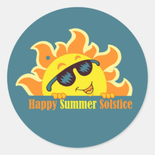 happy summer solstice 2024 turquoise classic round sticker