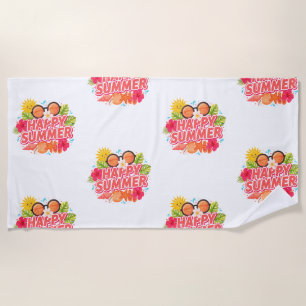 Happy Summer Sun & Seashells Colourful Beach Towel
