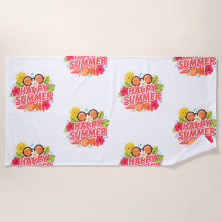 Happy Summer Sun & Seashells Colourful Beach Towel