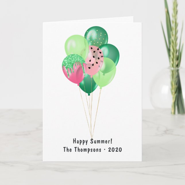 Happy Summer Watermelon Balloons Greeting Card (Front)