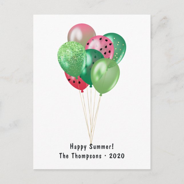 Happy Summer Watermelon Balloons Greeting Holiday Postcard (Front)