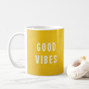 Happy Summer Yellow Good Vibes Typography Coffee Mug