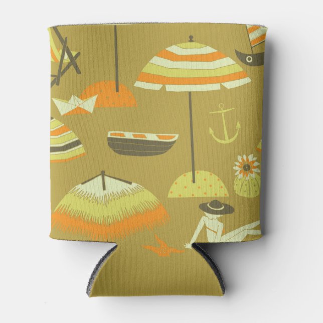 Happy Summertime Fun Seamless Pattern Can Cooler (Front)