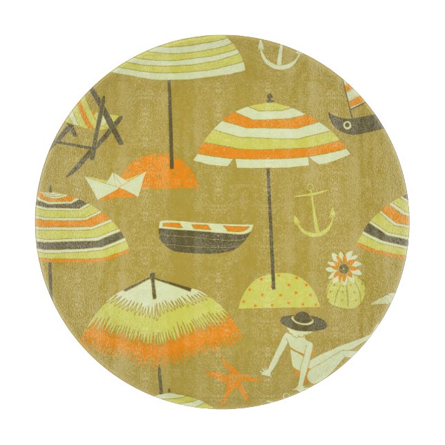Happy Summertime Fun Seamless Pattern Cutting Board (Front)