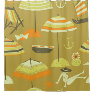 Happy Summertime Fun Seamless Pattern Shower Curtain