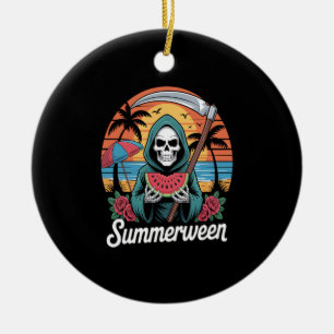 Happy Summerween Grim Reaper Watermelon Summer Ceramic Ornament