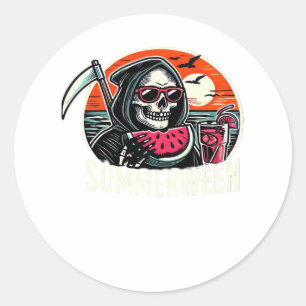 Happy Summerween Grim Reaper Watermelon Summer Hal Classic Round Sticker