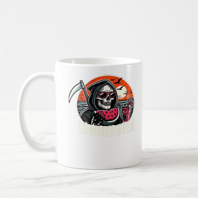Happy Summerween Grim Reaper Watermelon Summer Hal Coffee Mug (Left)