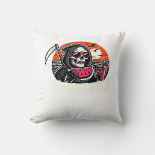 Happy Summerween Grim Reaper Watermelon Summer Hal Cushion