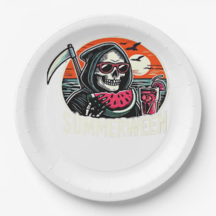 Happy Summerween Grim Reaper Watermelon Summer Hal Paper Plate