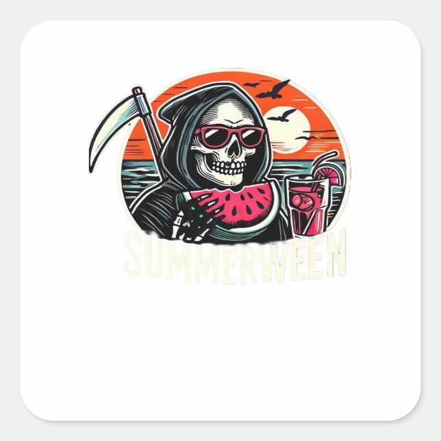 Happy Summerween Grim Reaper Watermelon Summer Hal Square Sticker (Front)