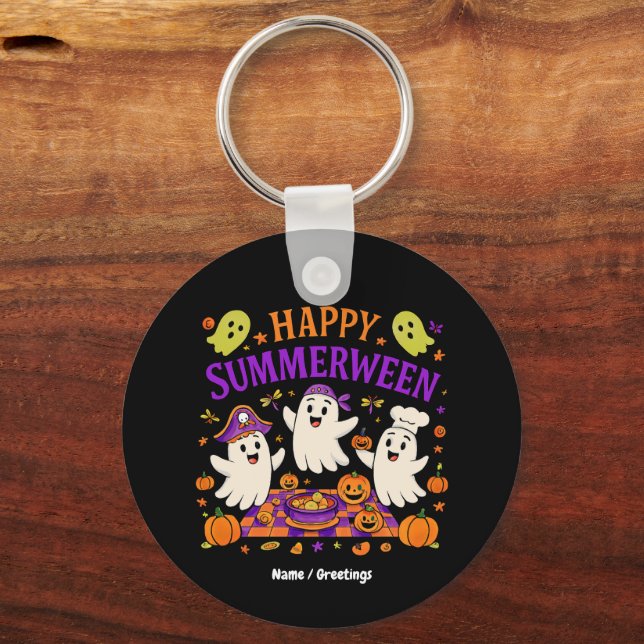 Happy Summerween Halloween Spooky Summer Ghost  Key Ring (Front)