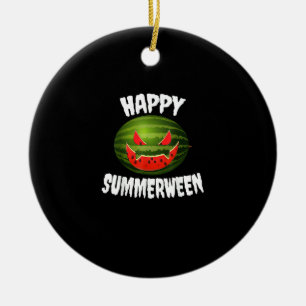 Happy Summerween Retro Watermelon Jack O Lantern Ceramic Ornament